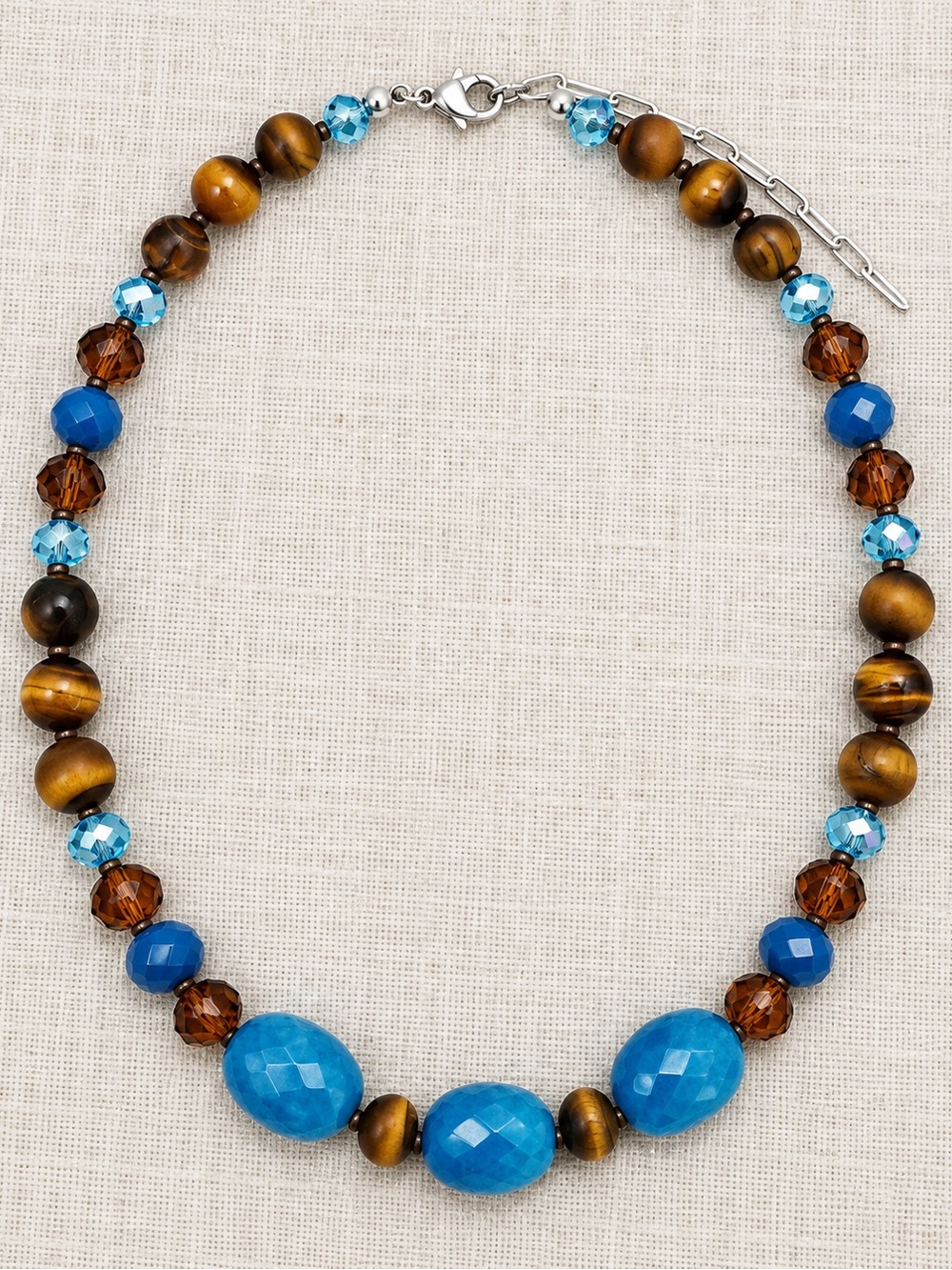 🆕❤️ Cerilian Blue Agate $ Tigers Eye Semi Precious Necklace
